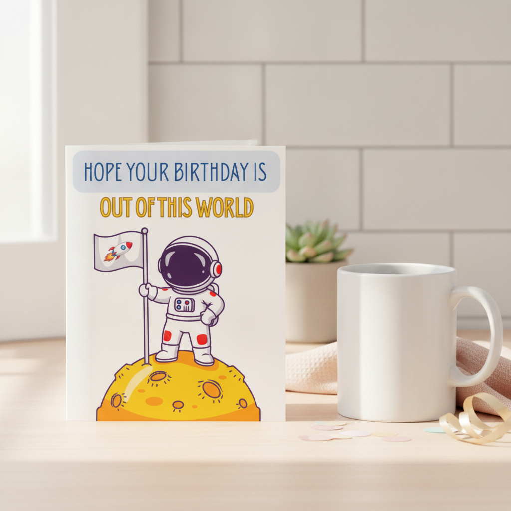 Out of This World Birthday Card - Fun Space Rocket Design Square
