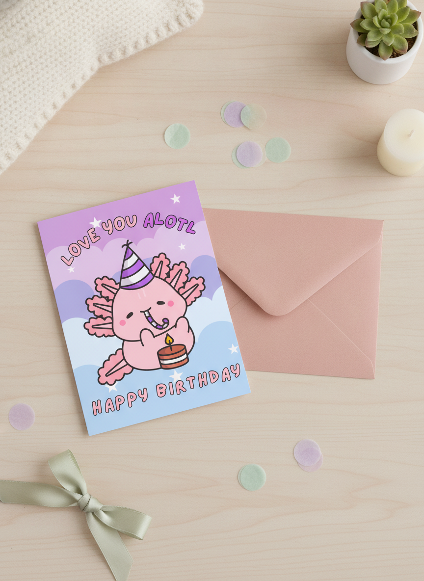 Send a smile with our 'Love You Alotl' A5 Birthday Card for your best bud