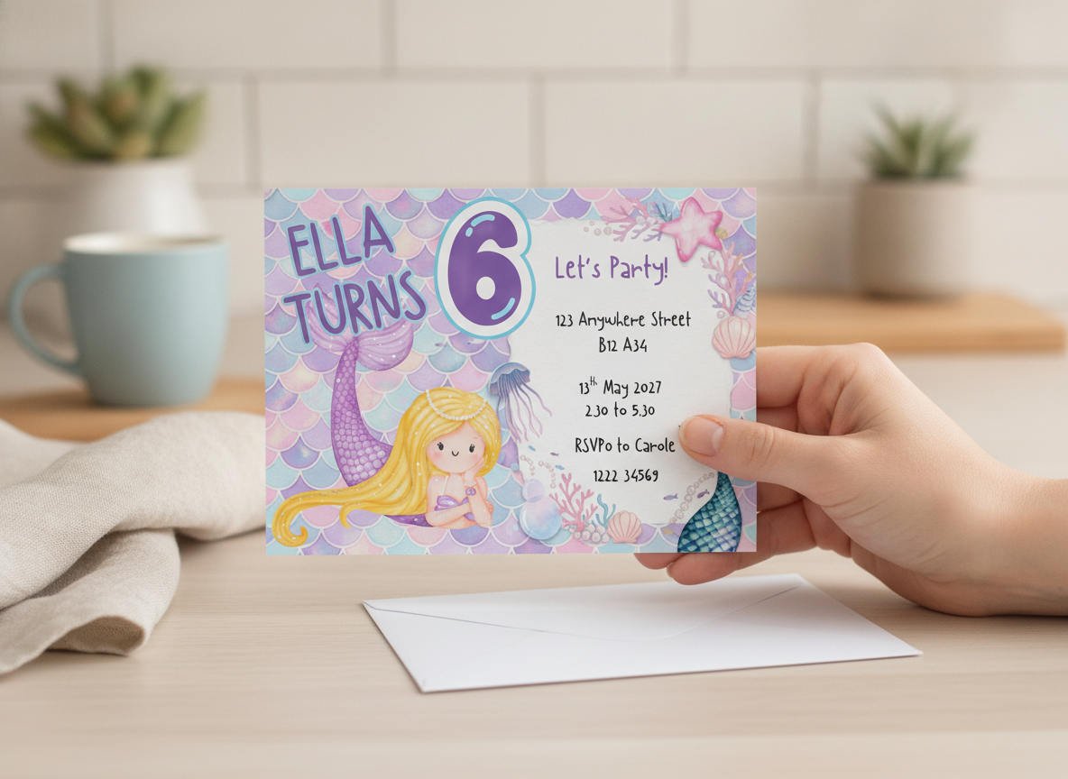 Mermaid Theme Kids Party Invitations A6 – Splash-tastic Fun!