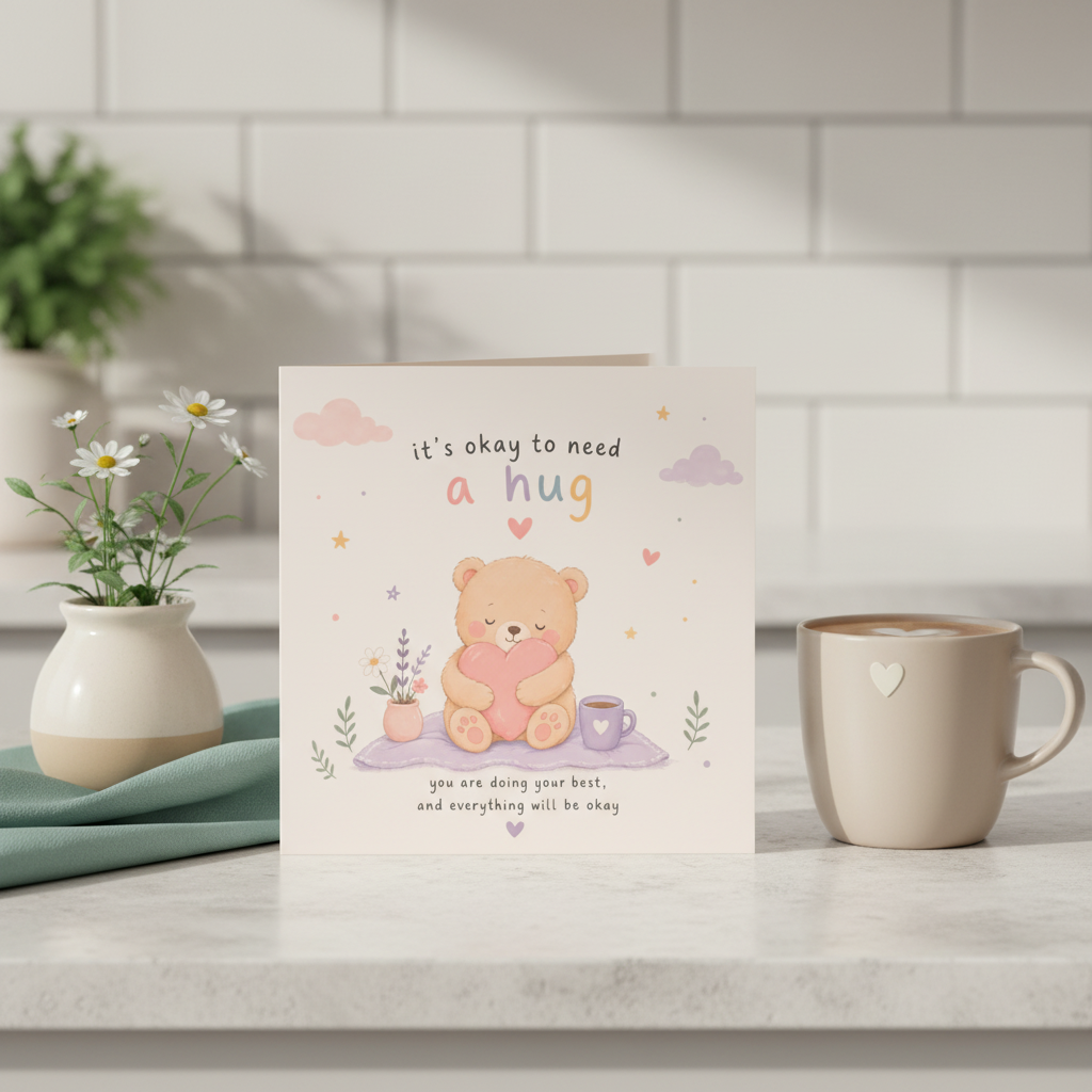 It's Okay to Need a Hug Teddy Bear Comfort Card - Square