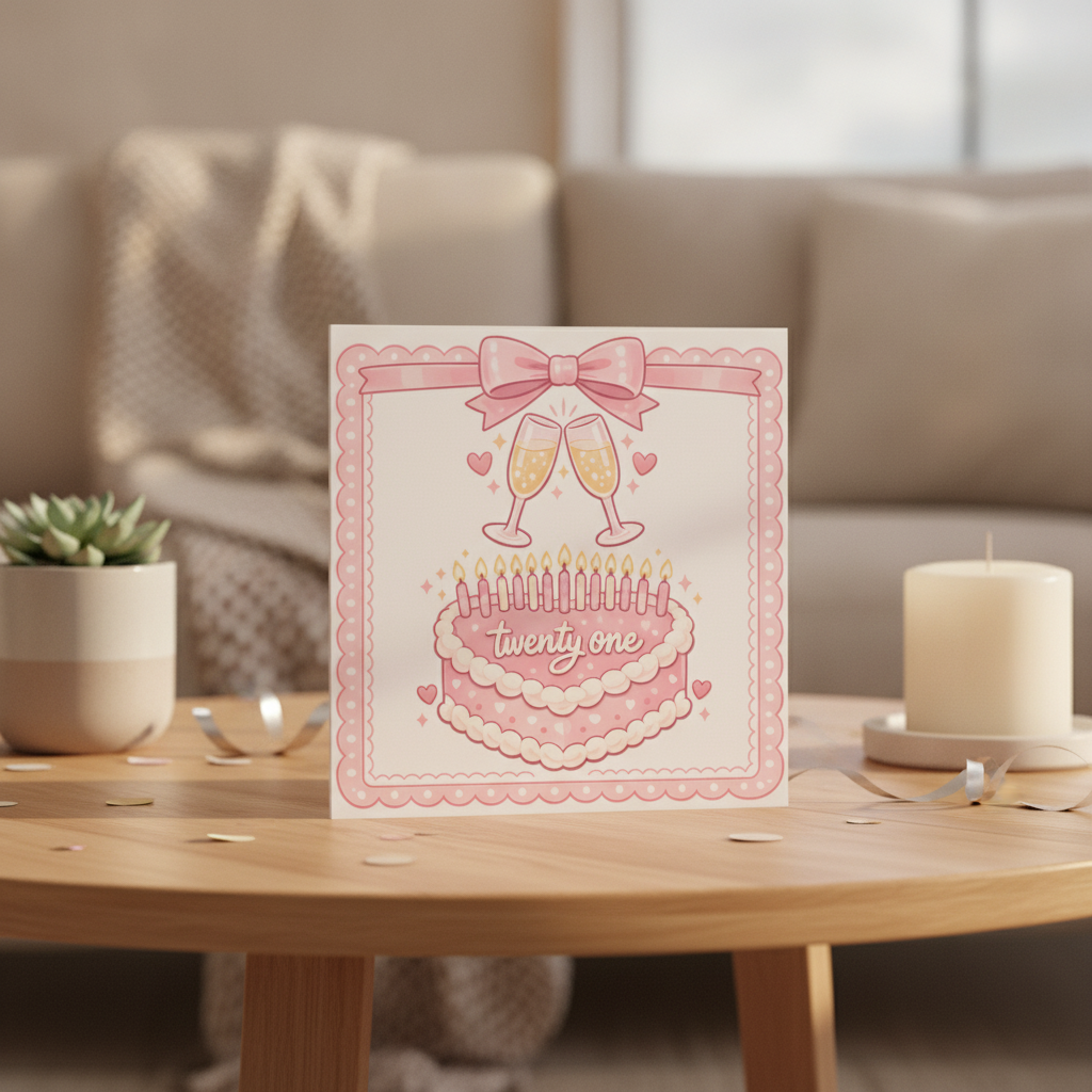 Cute Bow Twenty First Birthday Card - Square Greeting Card for 21st