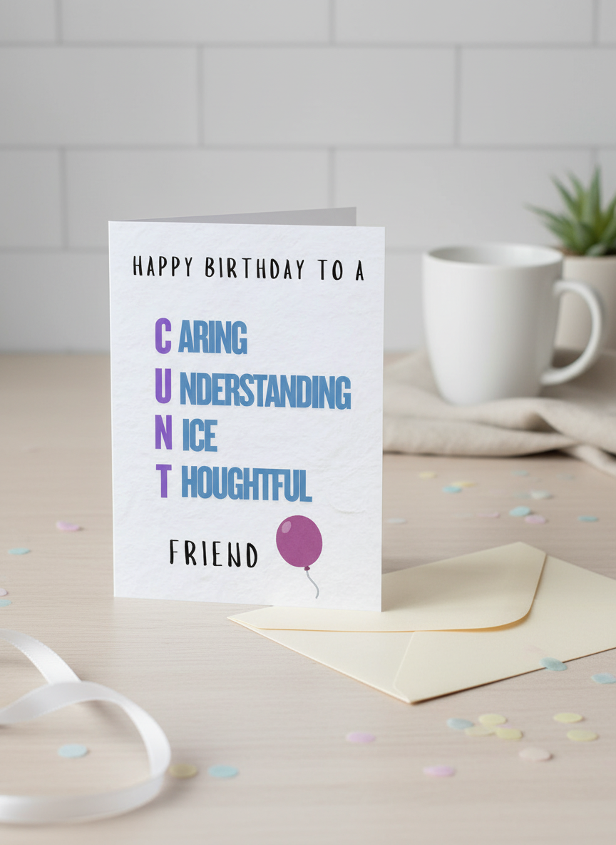 Happy Birthday to a Caring Understanding Nice Thoughtful Friend – Funny Rude Birthday Card