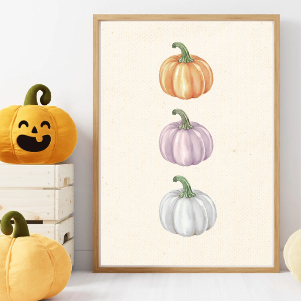 Autumn A4 Wall Prints – Pumpkins, Cosy Quote & Pumpkin Spice Latte | Print Only or Framed