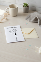 Funny Stick Figure Birthday Card | Minimalist Humour A5, A6 & Square