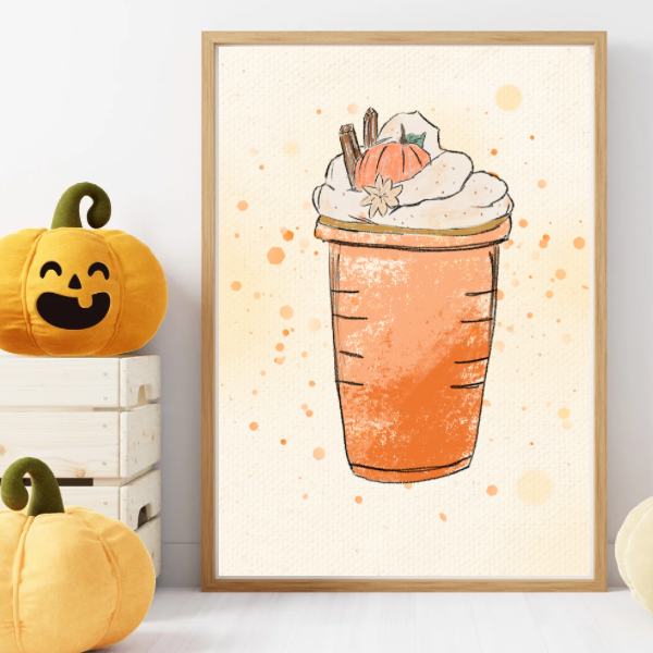 Autumn A4 Wall Prints – Pumpkins, Cosy Quote & Pumpkin Spice Latte | Print Only or Framed