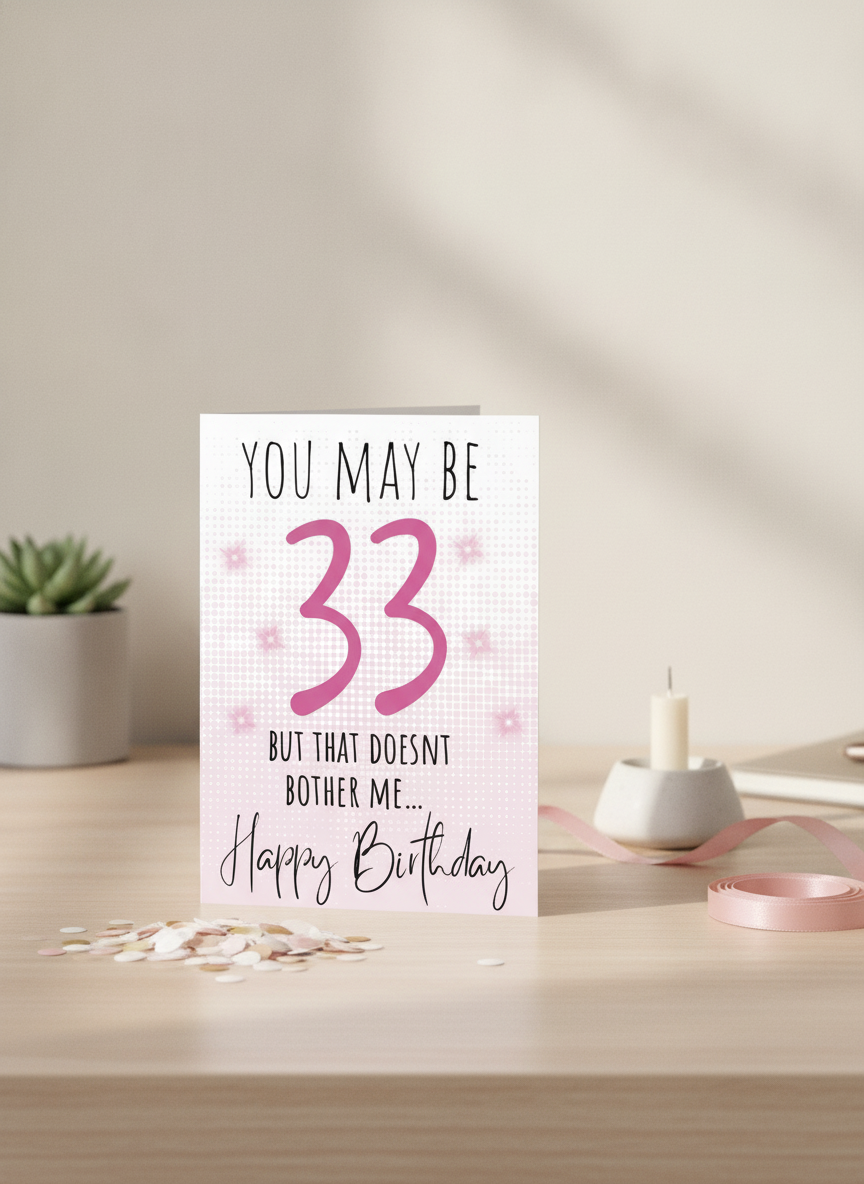 So she may be 33 but the doesn’t bother me, birthday card.