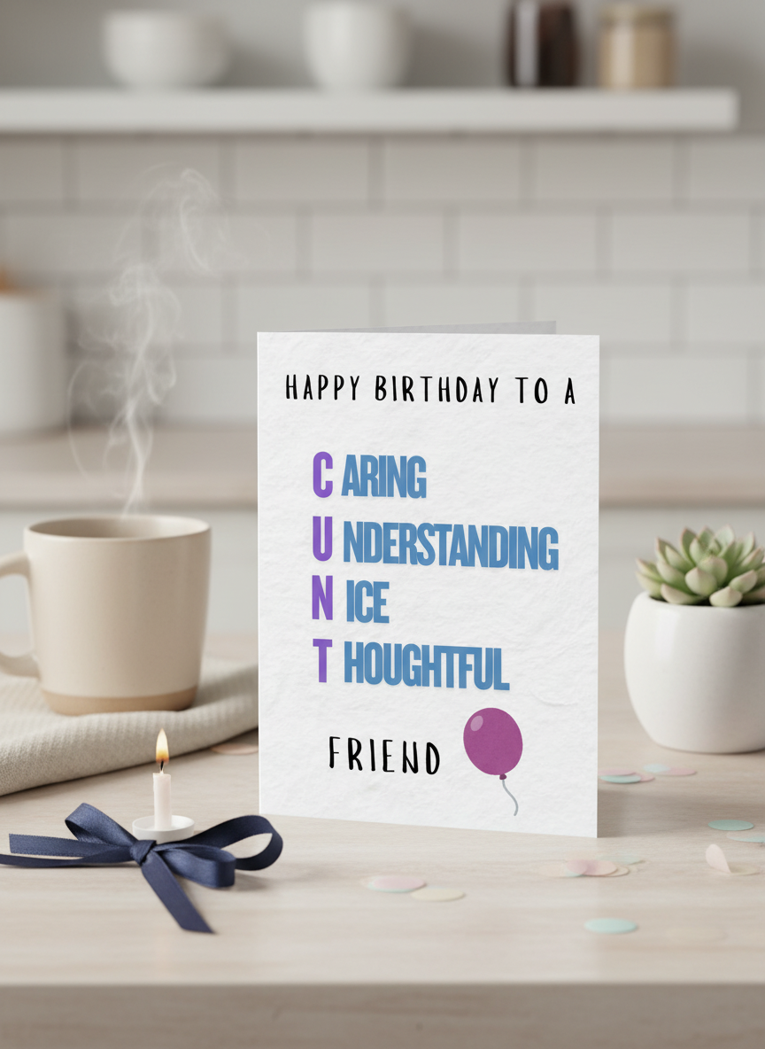 Happy Birthday to a Caring Understanding Nice Thoughtful Friend – Funny Rude Birthday Card