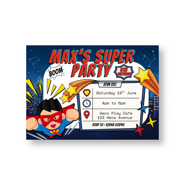 Superhero Kids' Birthday Party A6 Invites