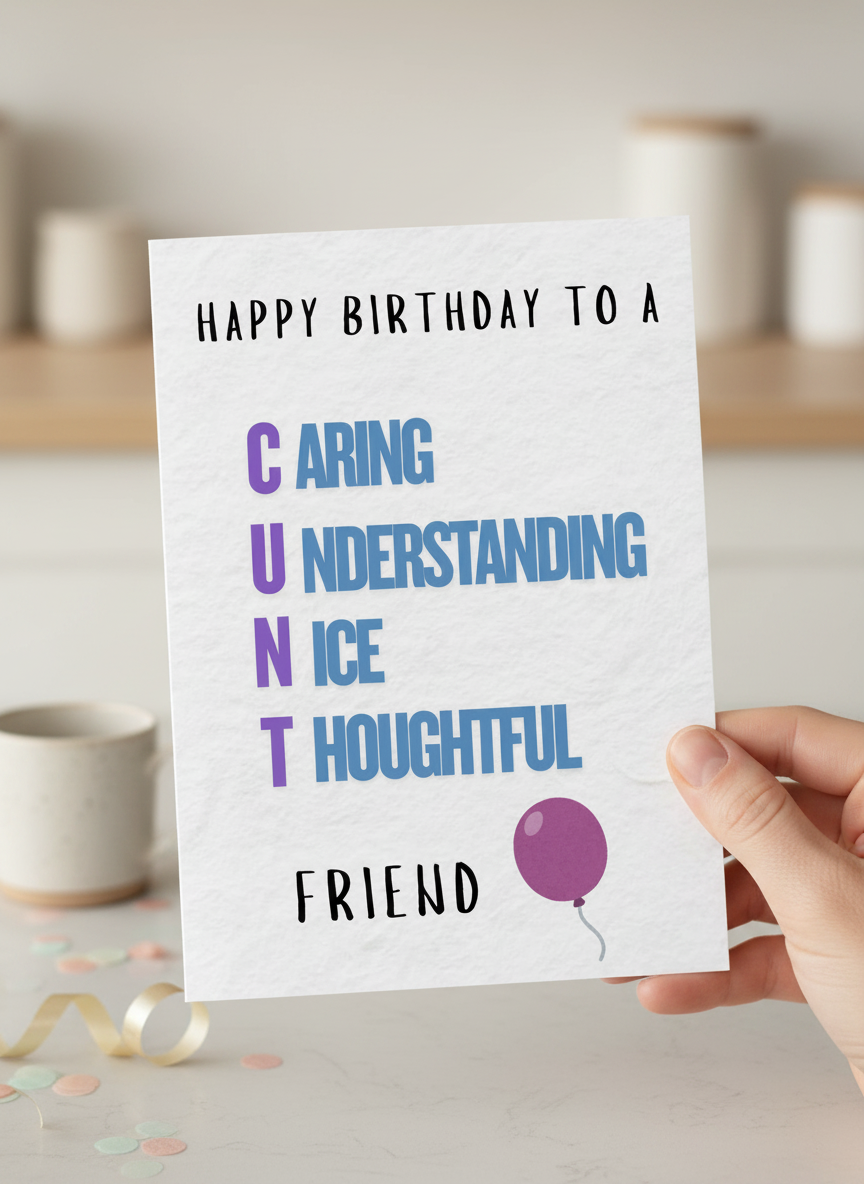 Happy Birthday to a Caring Understanding Nice Thoughtful Friend – Funny Rude Birthday Card