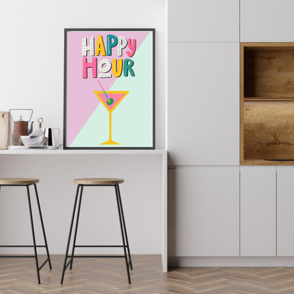 Happy Hour Colourful Cocktail Print – Bold Wall Art