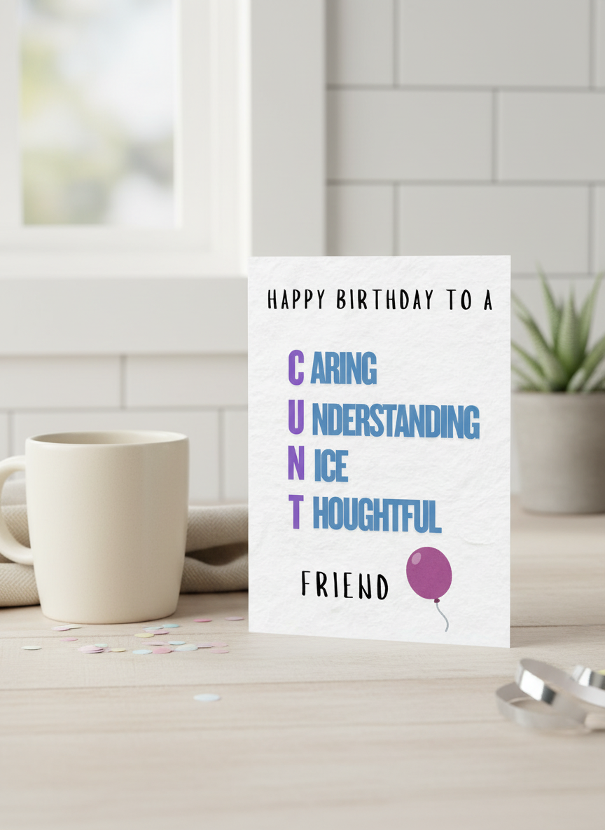 Happy Birthday to a Caring Understanding Nice Thoughtful Friend – Funny Rude Birthday Card