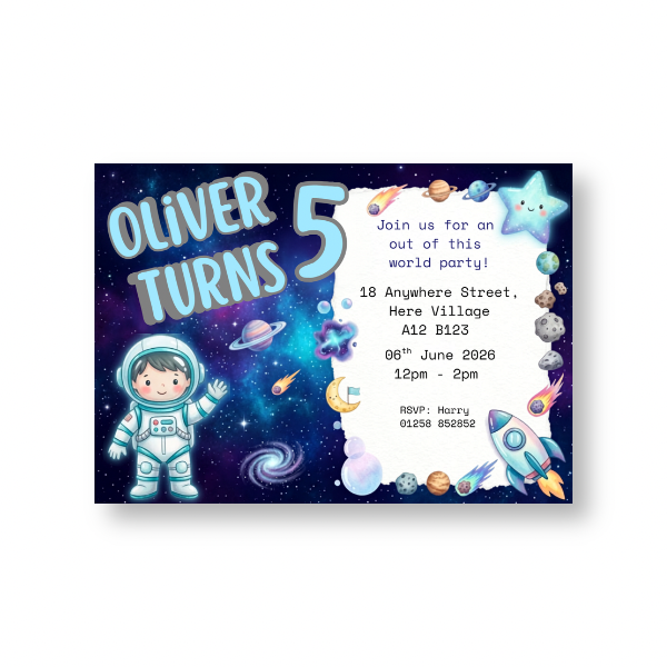 Space Explorer Kids Birthday Party Invitations