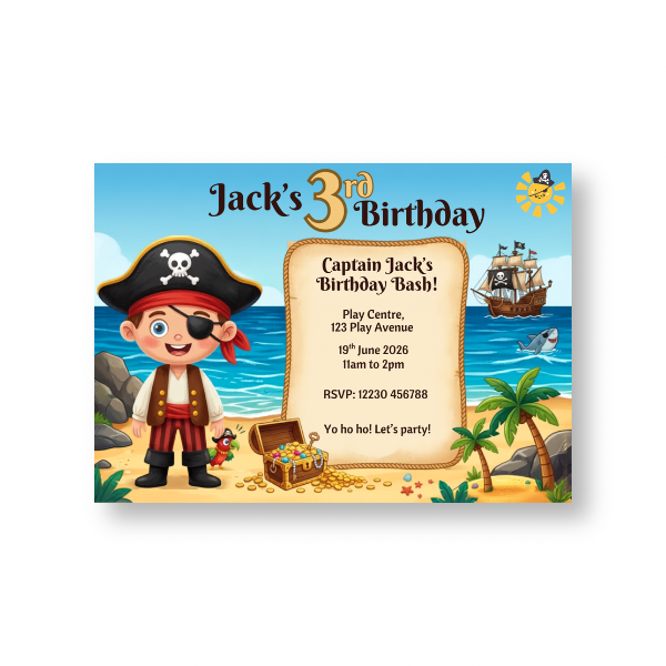 Swashbuckling Pirate Kids Birthday Party Invites