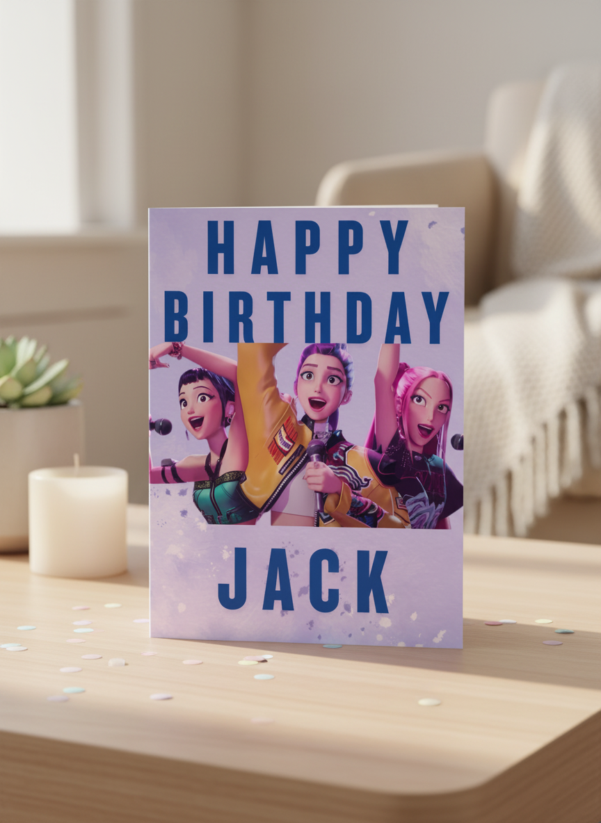 Kids Personalised Custom K-Pop Birthday Card, Purple A5