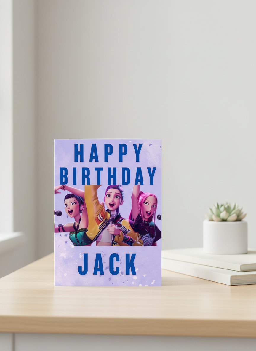 Kids Personalised Custom K-Pop Birthday Card, Purple A5