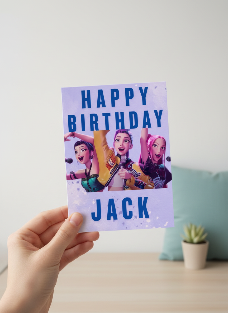 Kids Personalised Custom K-Pop Birthday Card, Purple A5