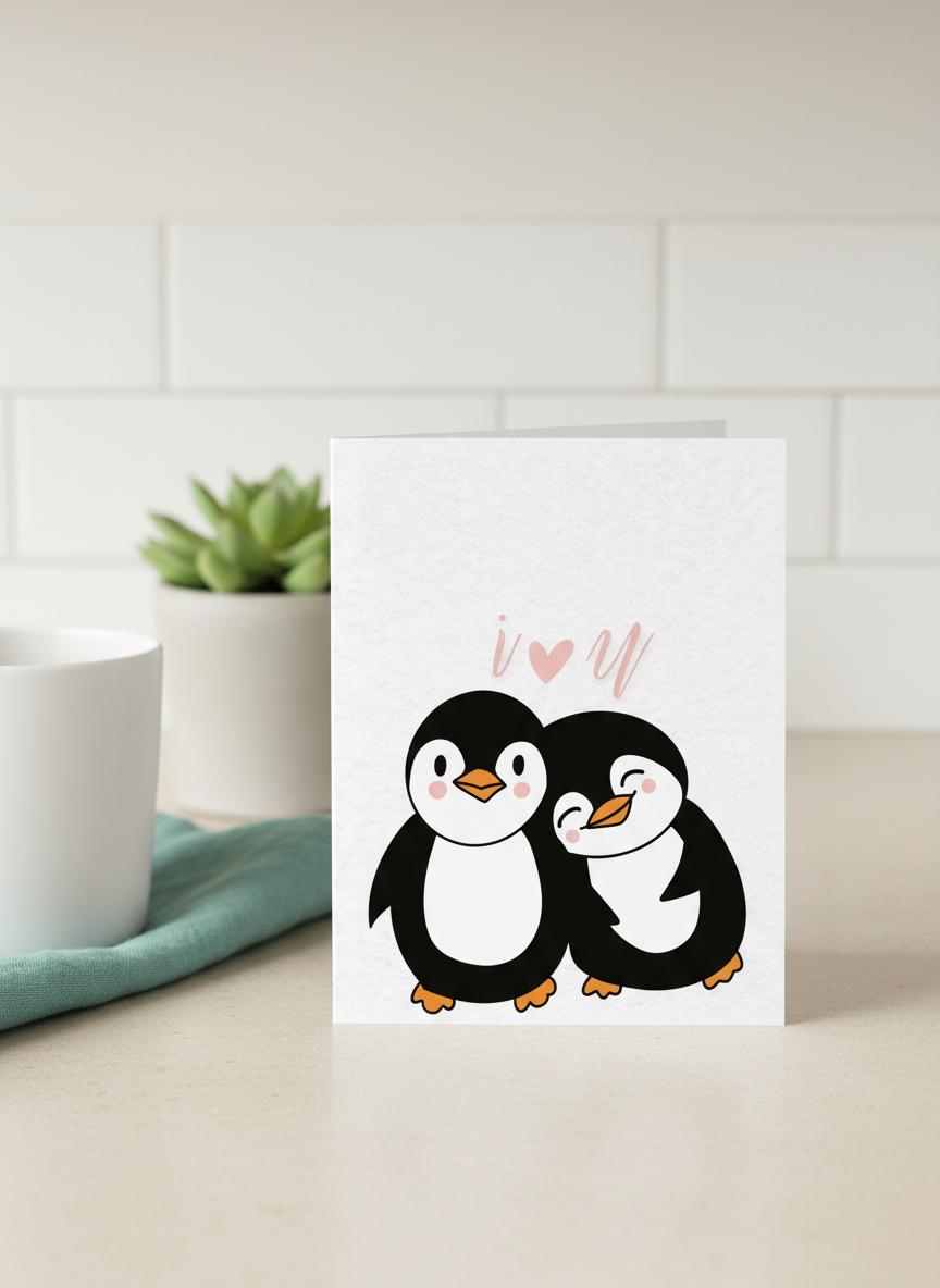 I Love You Penguin Card – Cute Romantic Anniversary or Valentine’s Card