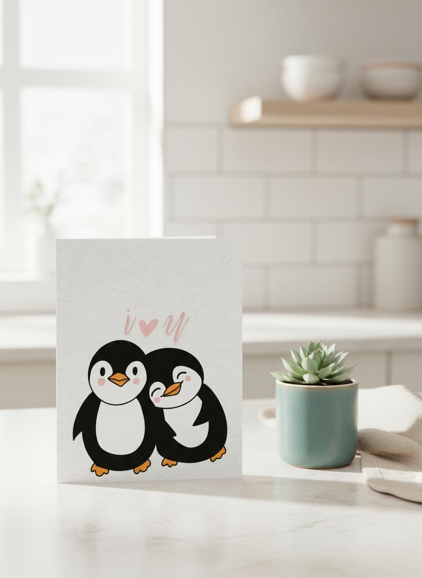 I Love You Penguin Card – Cute Romantic Anniversary or Valentine’s Card