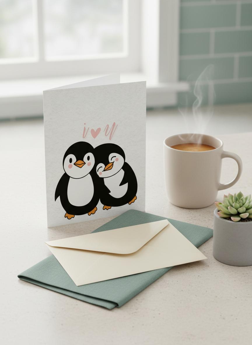 I Love You Penguin Card – Cute Romantic Anniversary or Valentine’s Card