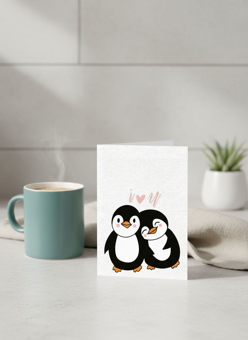 I Love You Penguin Card – Cute Romantic Anniversary or Valentine’s Card