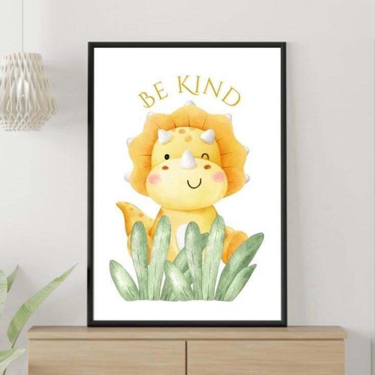 Be Kind, Be Happy, Be Brave Dino Prints Set of 3 Nursery Prints