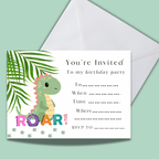 Personalised Dinosaur Childrens Invitations