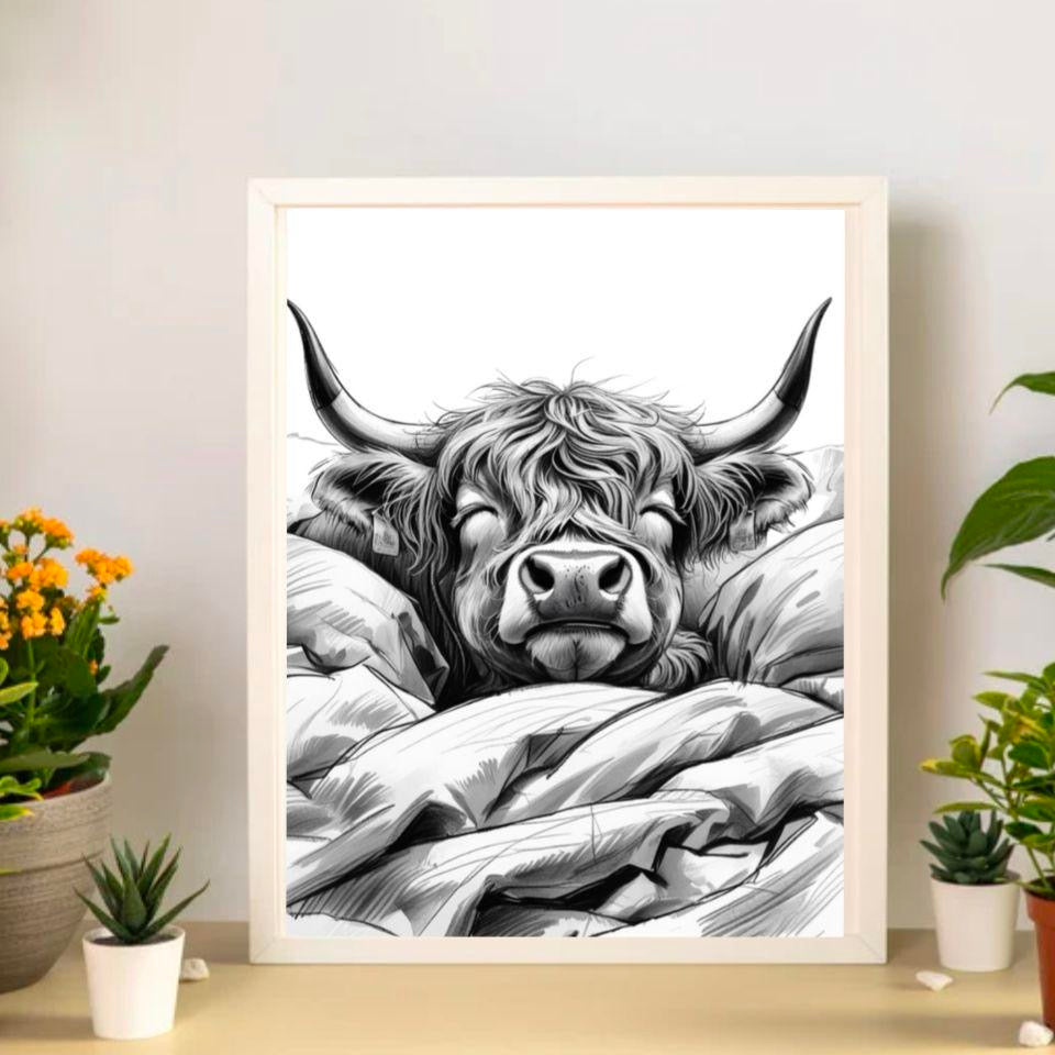 Sleeping Highland Cow Print