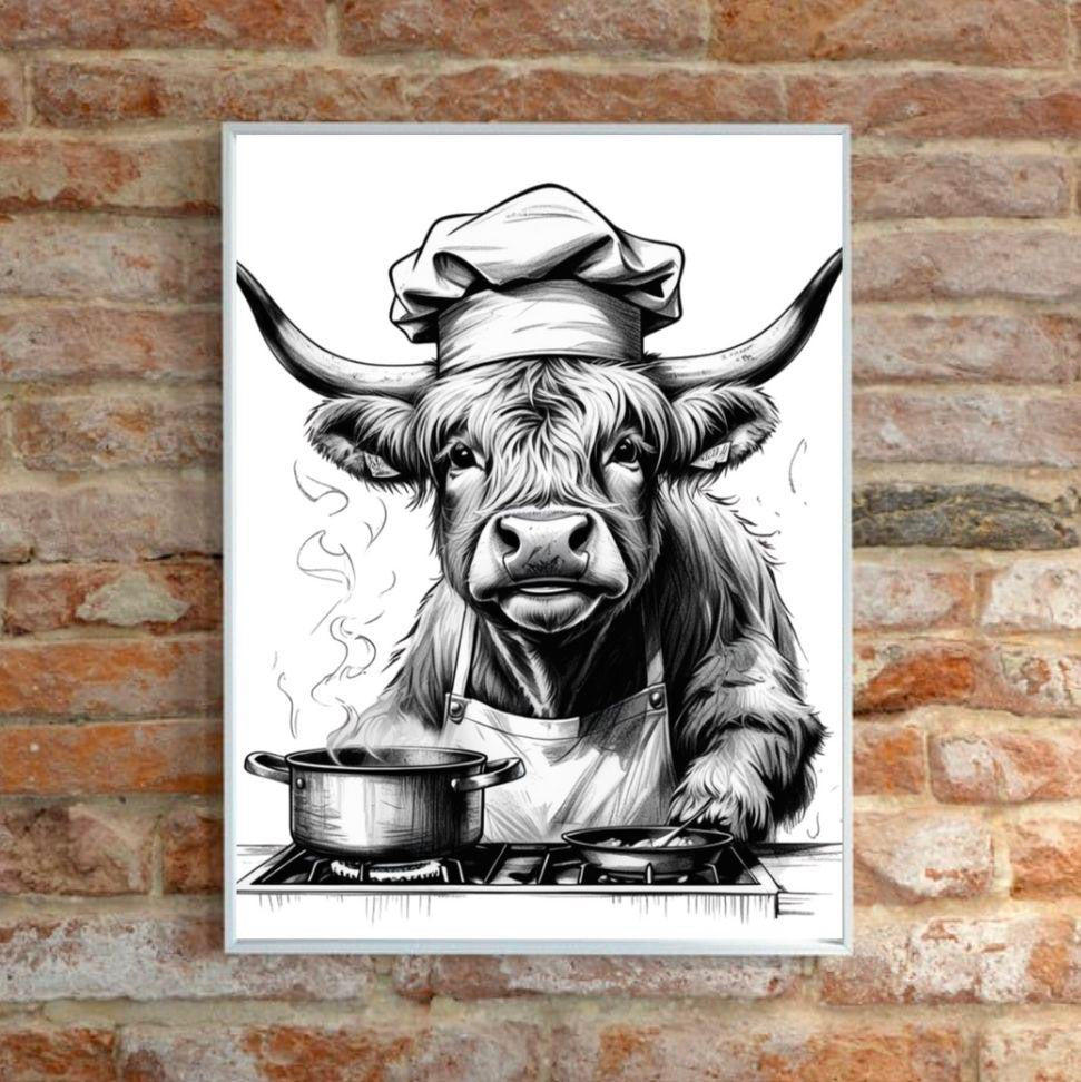 Highland Cow Cooking Print
