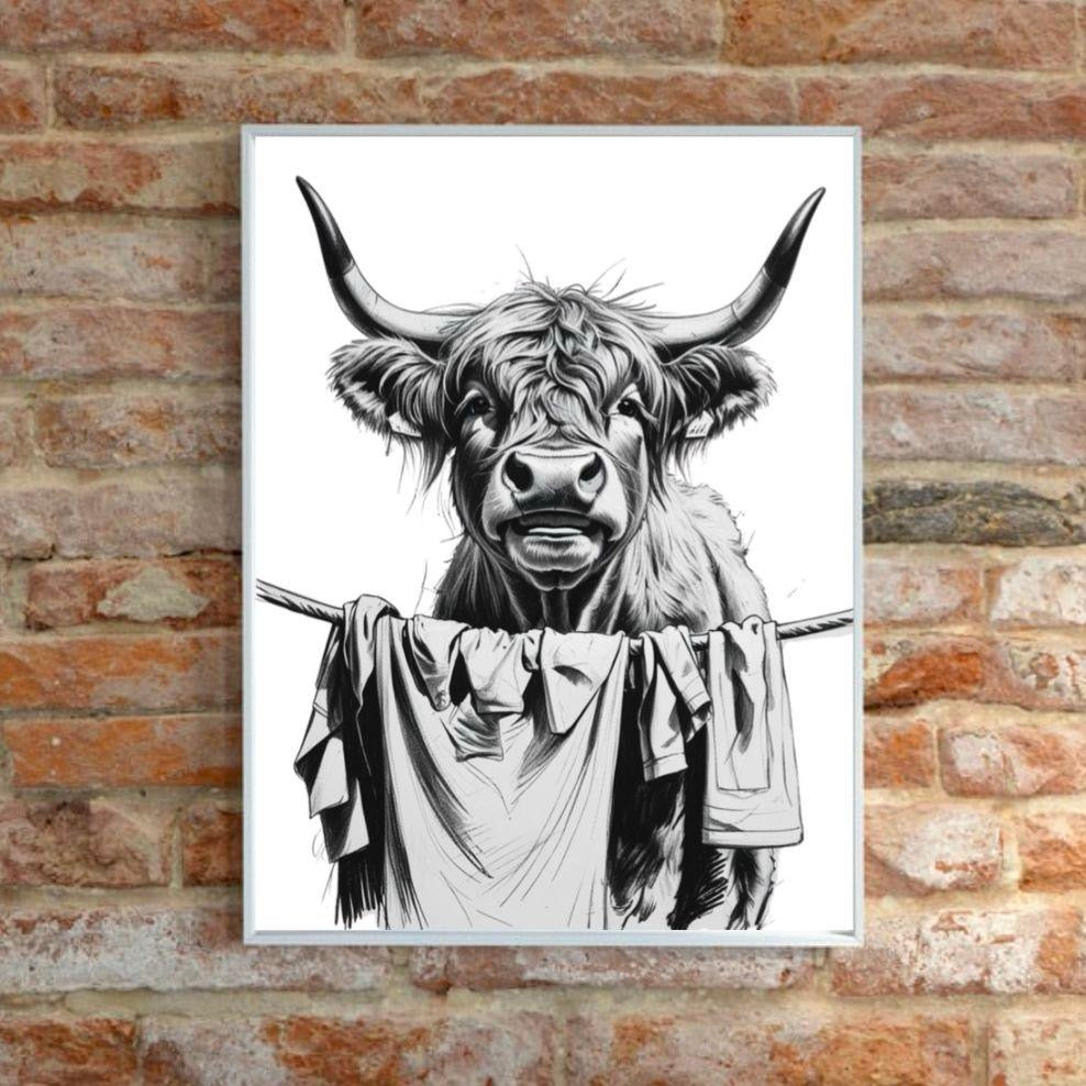 Highland Cow Sorting The Laundy