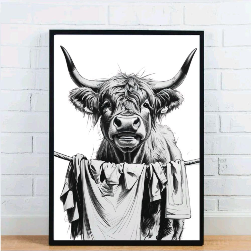 Highland Cow Sorting The Laundy