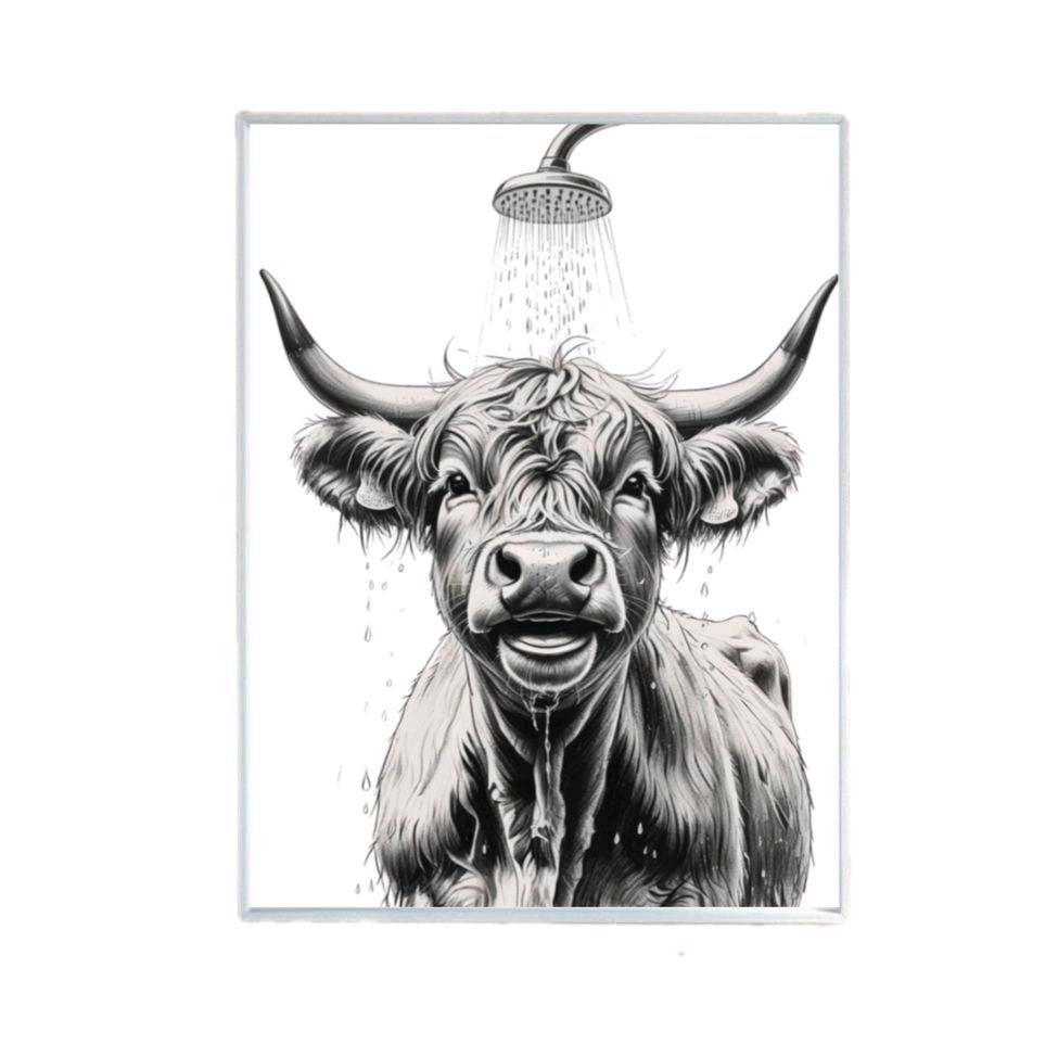 Highland Cow Taking A Shower Print