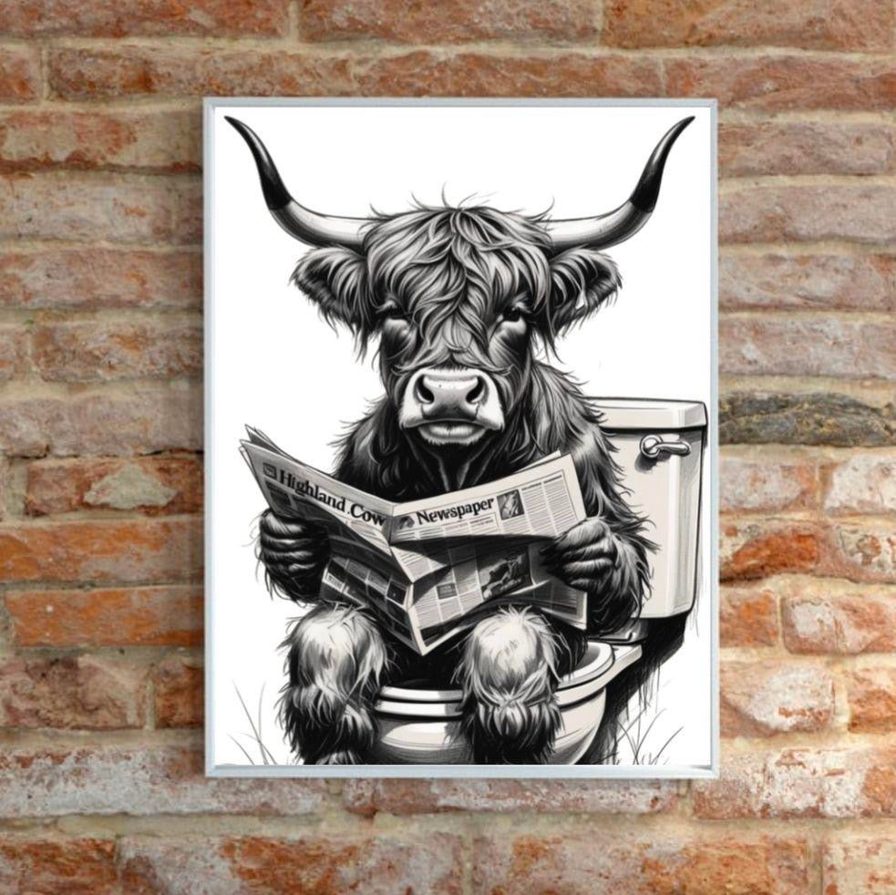 Highland Cow On The Toilet
