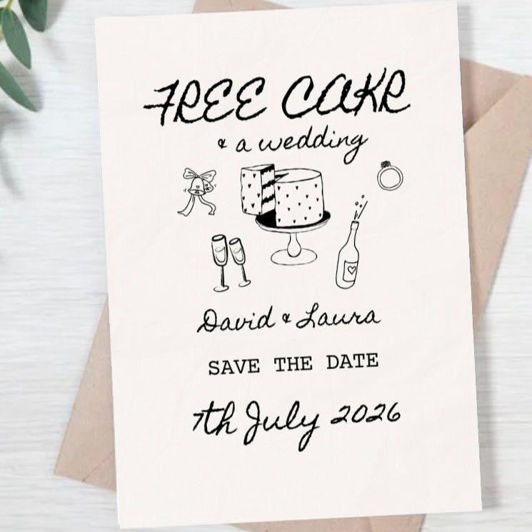 Free Cake & A Wedding - Save The Date Cards