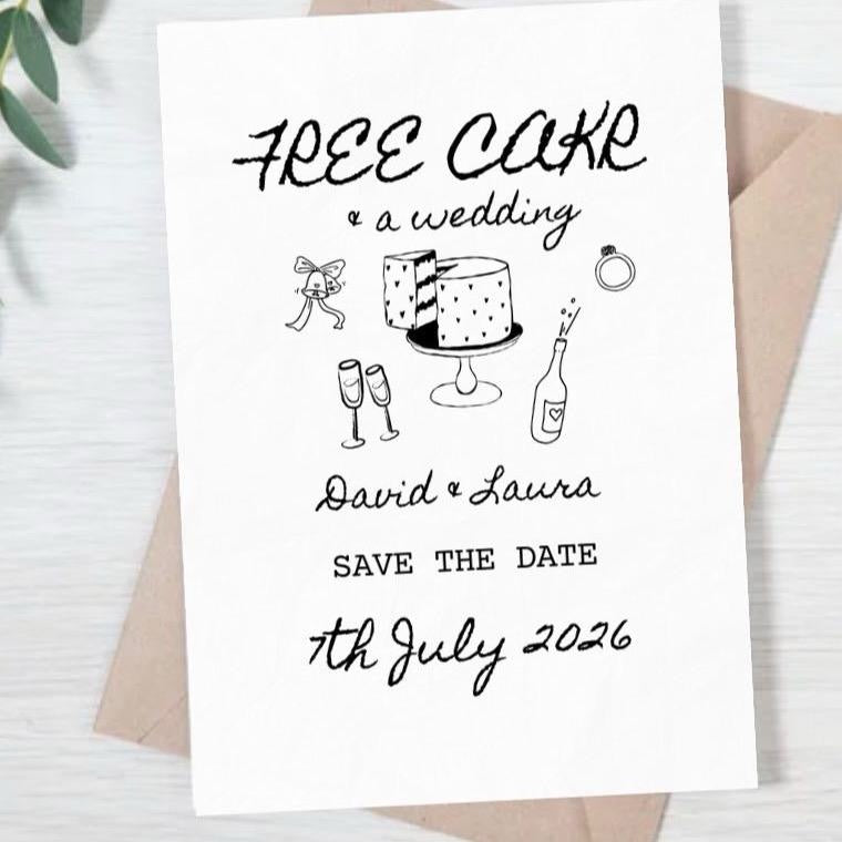 Free Cake & A Wedding - Save The Date Cards