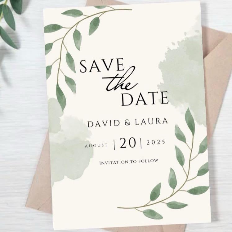 Sage Leaf Save The Date Cards