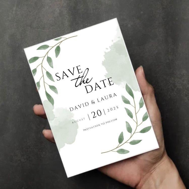 Sage Leaf Save The Date Cards
