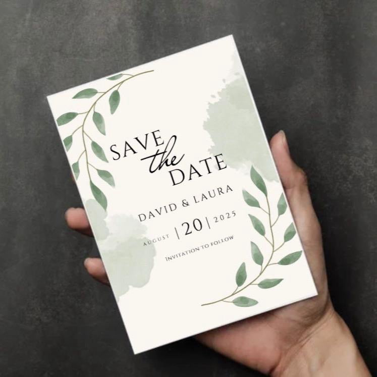 Sage Leaf Save The Date Cards