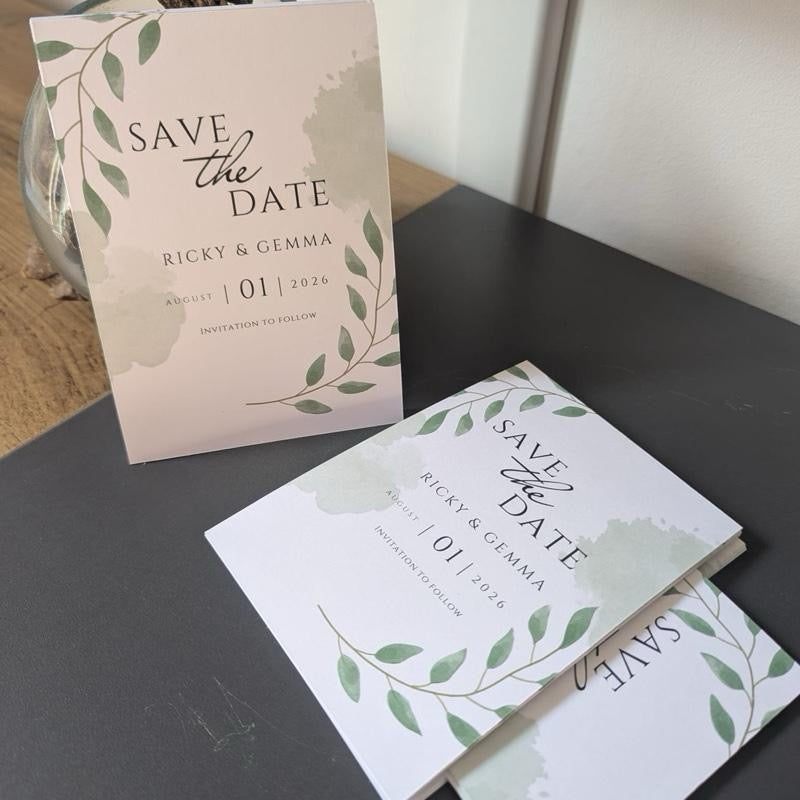 Sage Leaf Save The Date Cards