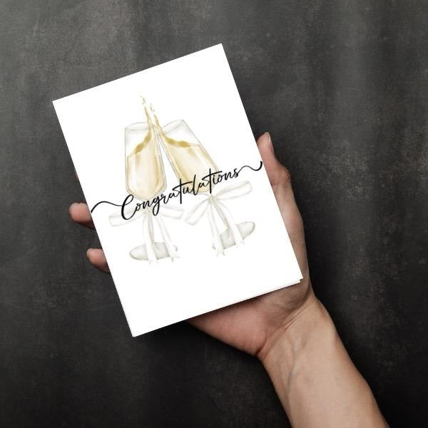 Congratulations Card - Clinking Wine Glasses