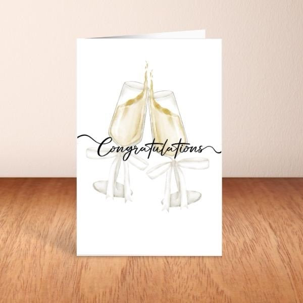 Congratulations Card - Clinking Wine Glasses