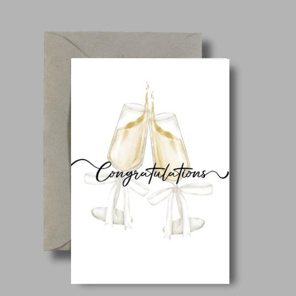 Congratulations Card - Clinking Wine Glasses