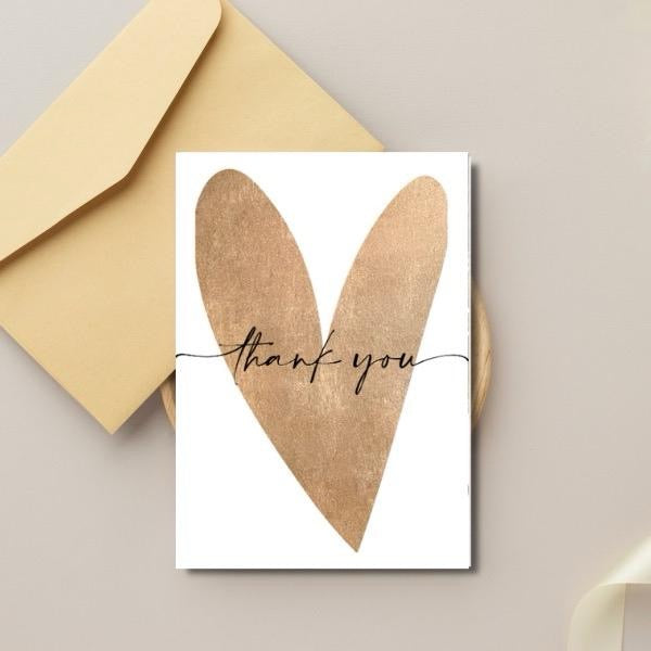 Gold Heart Thank You Card