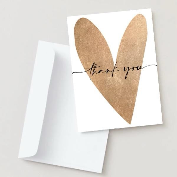 Gold Heart Thank You Card