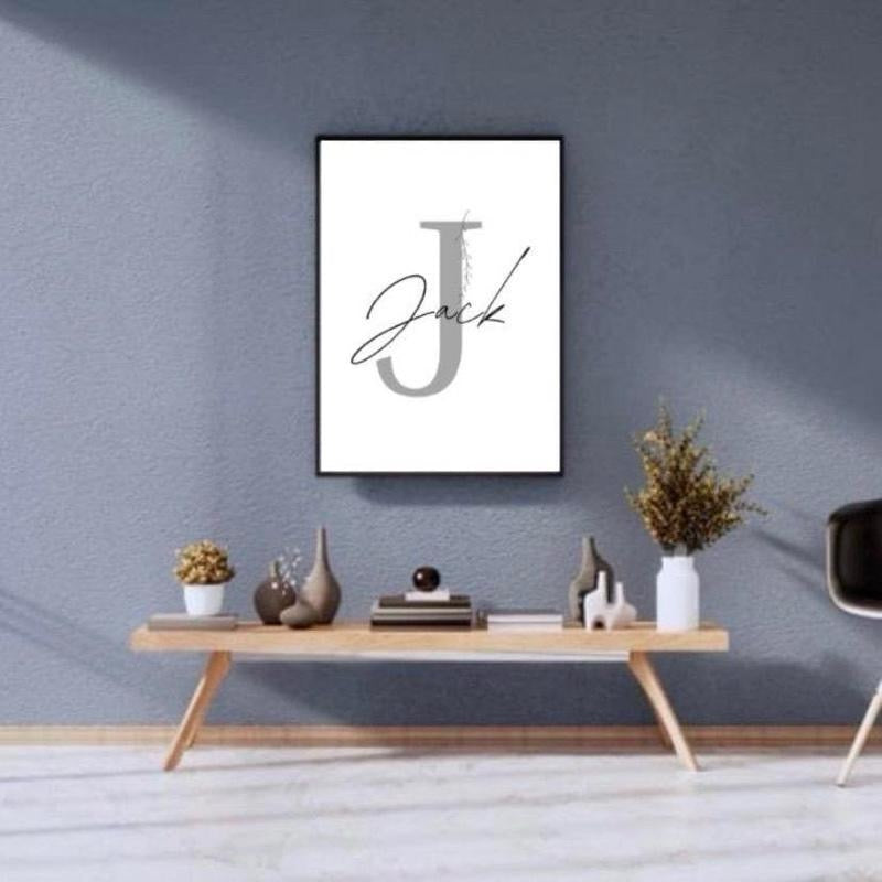 Grey Initial Name Print