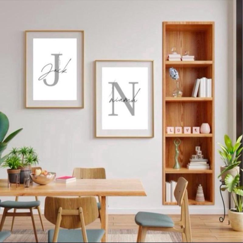 Grey Initial Name Print