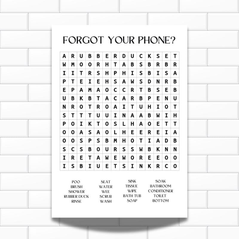 No Phone? Bathroom Wordsearch Print