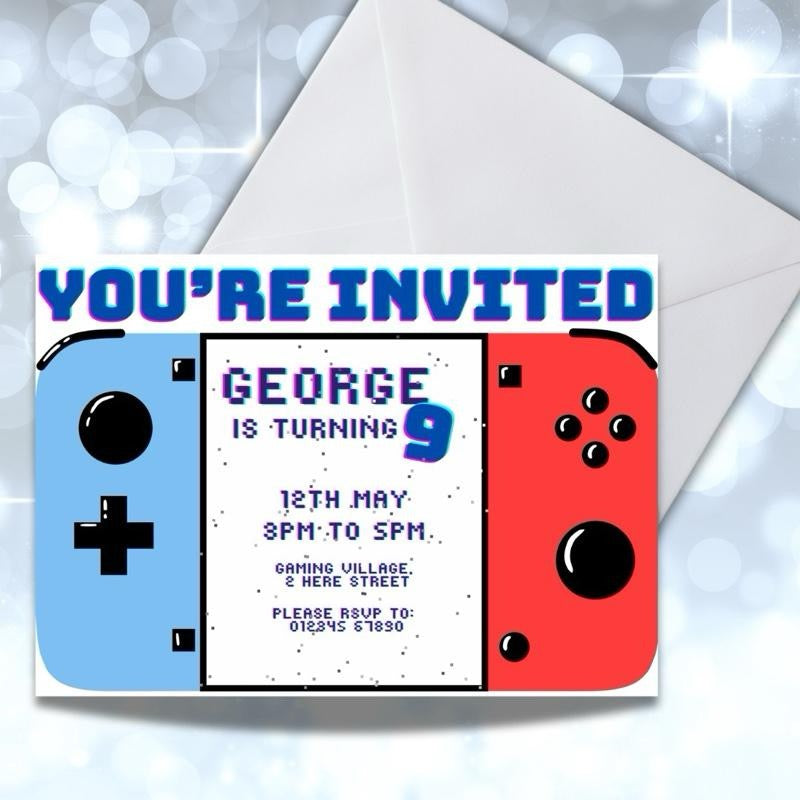 Personalised Gaming Childrens Birthday Invitations