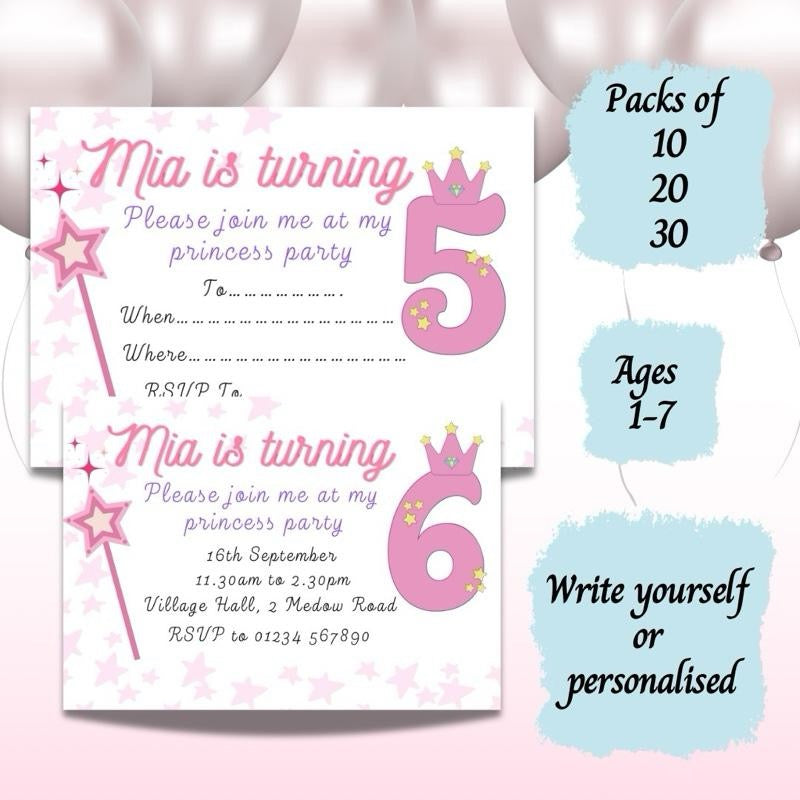 Personalised Princess Party Childrens Invitations