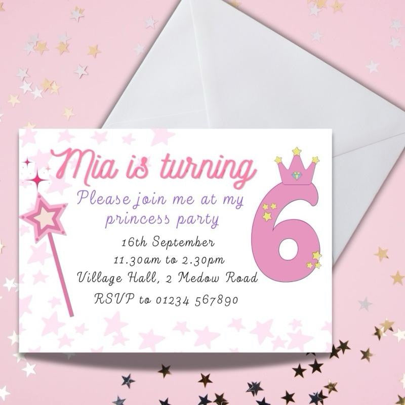 Personalised Princess Party Childrens Invitations