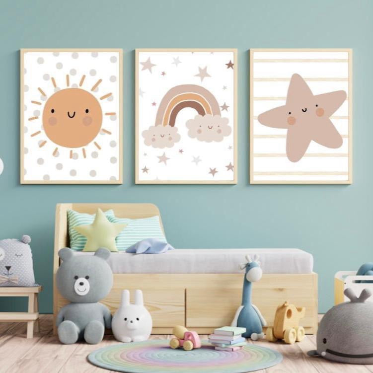 Neutral Sun, Rainbow & Star Prints Set of 3